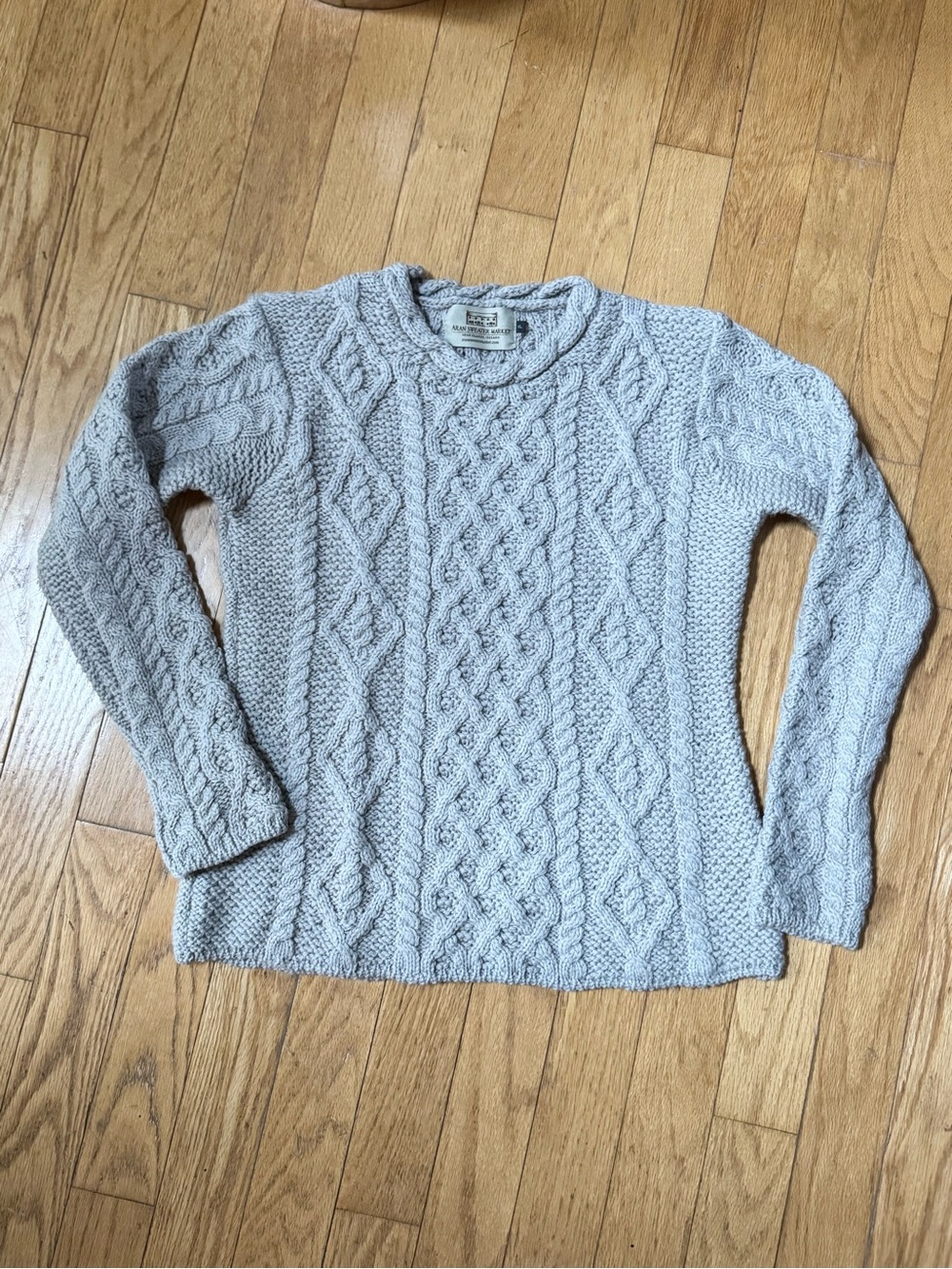 Aran Sweater Market Ireland Womens Cable Knit Fisherman Sweater Wool XL Gray